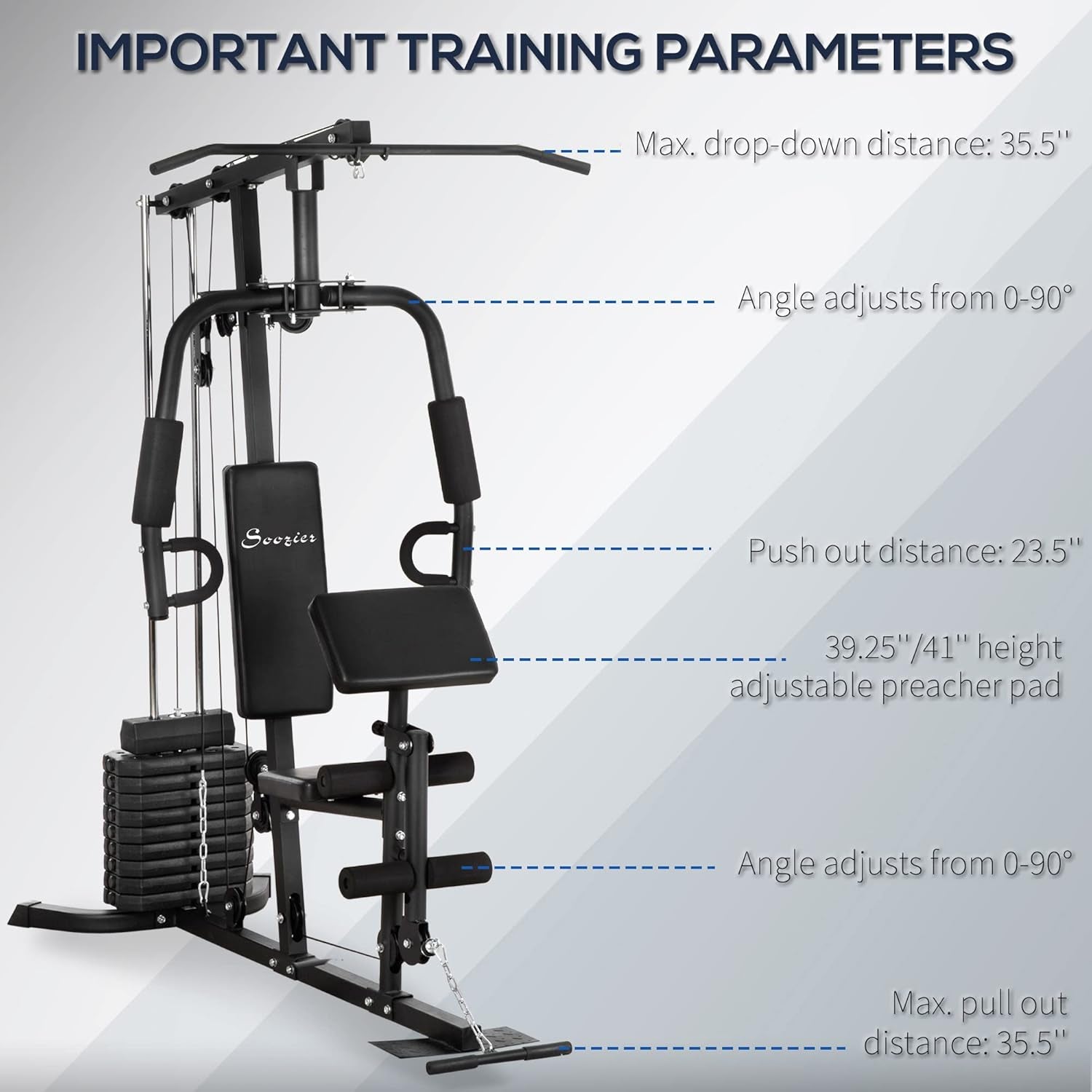 Home Gym System, Multifunction Workout Station with 100Lbs Weight Stack, 100Lbs Resistance for Full Body Workout Machine