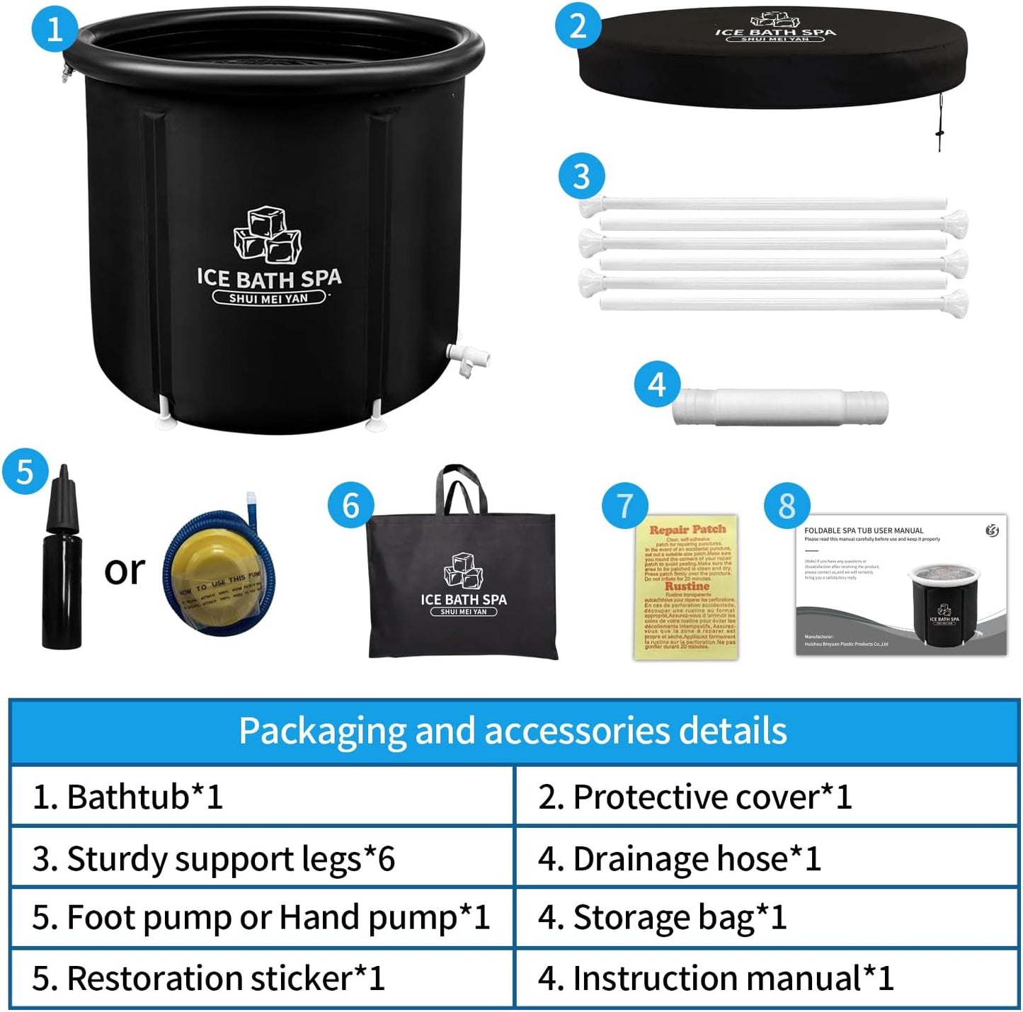 Large Ice Bath Tub Outdoor with Cover Portable Bathtub Athletes Cold Water Therapy Tub for Recovery Cold Plunge Tub Ice Barrel Ice Bath Tub (8217 Black with Cover-29.5"Φ X 29.5"H)