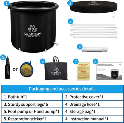 Large Ice Bath Tub Outdoor with Cover Portable Bathtub Athletes Cold Water Therapy Tub for Recovery Cold Plunge Tub Ice Barrel Ice Bath Tub (8217 Black with Cover-29.5"Φ X 29.5"H)