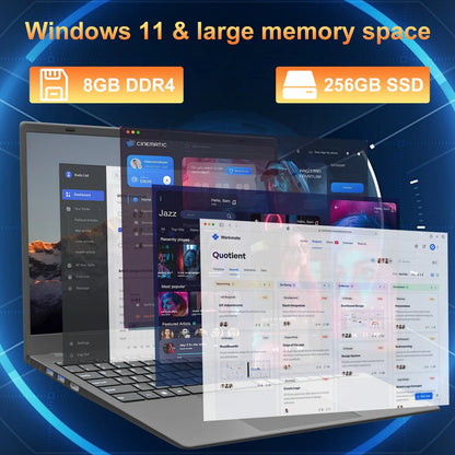 15.6" FHD Laptop 8GB DDR4 256GB SSD Windows 11 with Dual-Core Intel Celeron, Webcam, Wifi, HDMI, BT5.0, Numeric Keypad, Space Gray