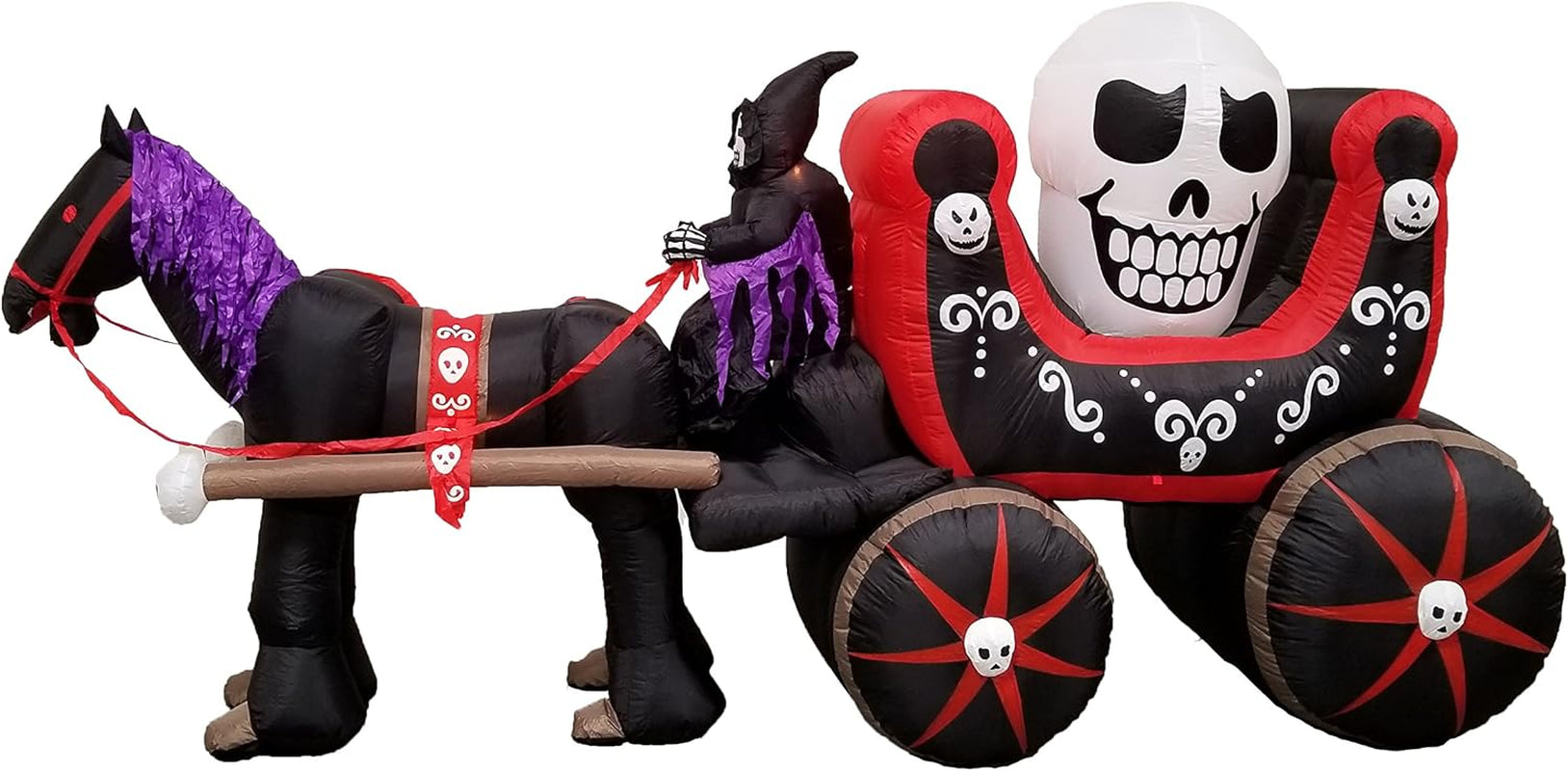 12 Foot Long Halloween Inflatable Carriage with Skeleton Ghost Skull Lights Decor Outdoor Indoor Holiday Decorations, Blow up Lighted Yard Decor, Lawn Inflatables Home Family Outside