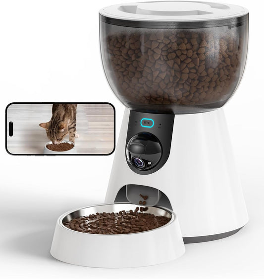 Automatic Cat Feeder with Camera, 1080P HD Video, Night Vision, 5G Wifi, 2-Way Audio, 10S Voice Recorder, Low Food & Blockage Sensor, Motion & Sound Alerts, Smart Cat Food Dispenser, F17C