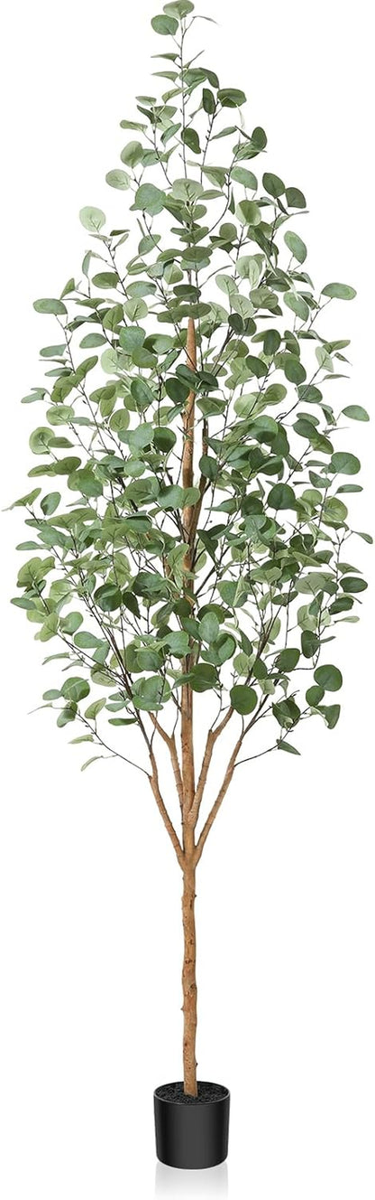 Artificial Eucalyptus Tree 7Ft, Tall Fake Eucalyptus Tree with Natural Wood Trunk and Silver Dollar Leaves, Silk Faux Eucalyptus Artificial Plants for Indoor Home Decor Office, 1Pcs