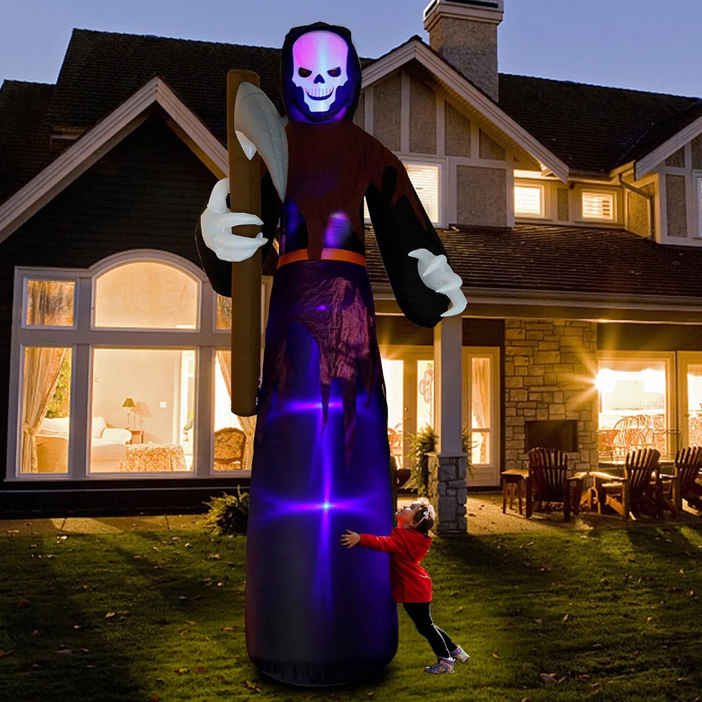 12 FT Halloween Inflatables Large Lighted Reaper Grim Ghost, Giant Scary Ghosts with LED Lights Animated Blow up Yard Prop Lawn Decorations, for Home Garden Party Indoor Outdoor Décor