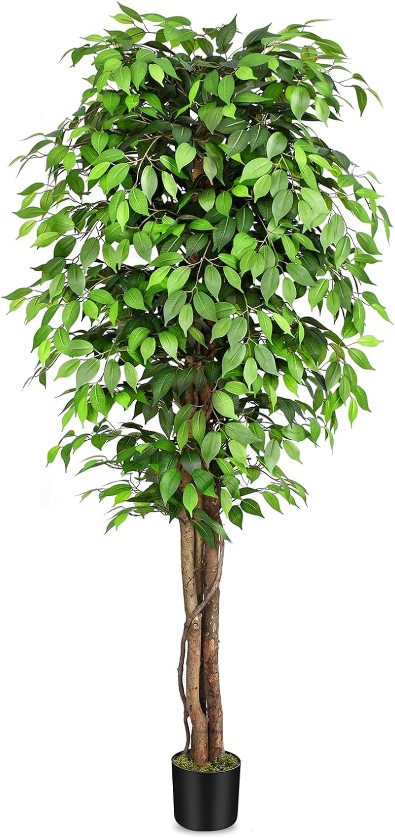 7Ft Large Ficus Artificial Trees with Natural Curved Trunks, 84" Tall Lush Faux Tree for Home Decor Indoor, Green Lifelike Fake Ficus Tree Artificial Plants in Pot