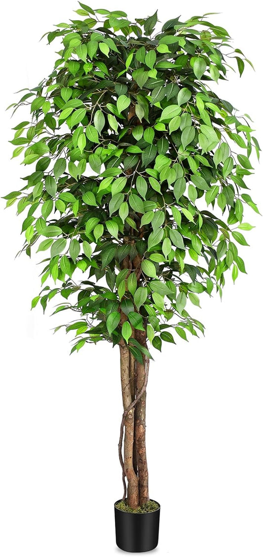 7Ft Large Ficus Artificial Trees with Natural Curved Trunks, 84" Tall Lush Faux Tree for Home Decor Indoor, Green Lifelike Fake Ficus Tree Artificial Plants in Pot