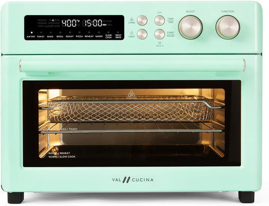 Retro Style Infrared Heating Air Fryer Toaster Oven, Extra Large Countertop Convection Oven 10-In-1 Combo, 6-Slice Toast, Enamel Baking Pan Easy Clean with Recipe Book, Green Color