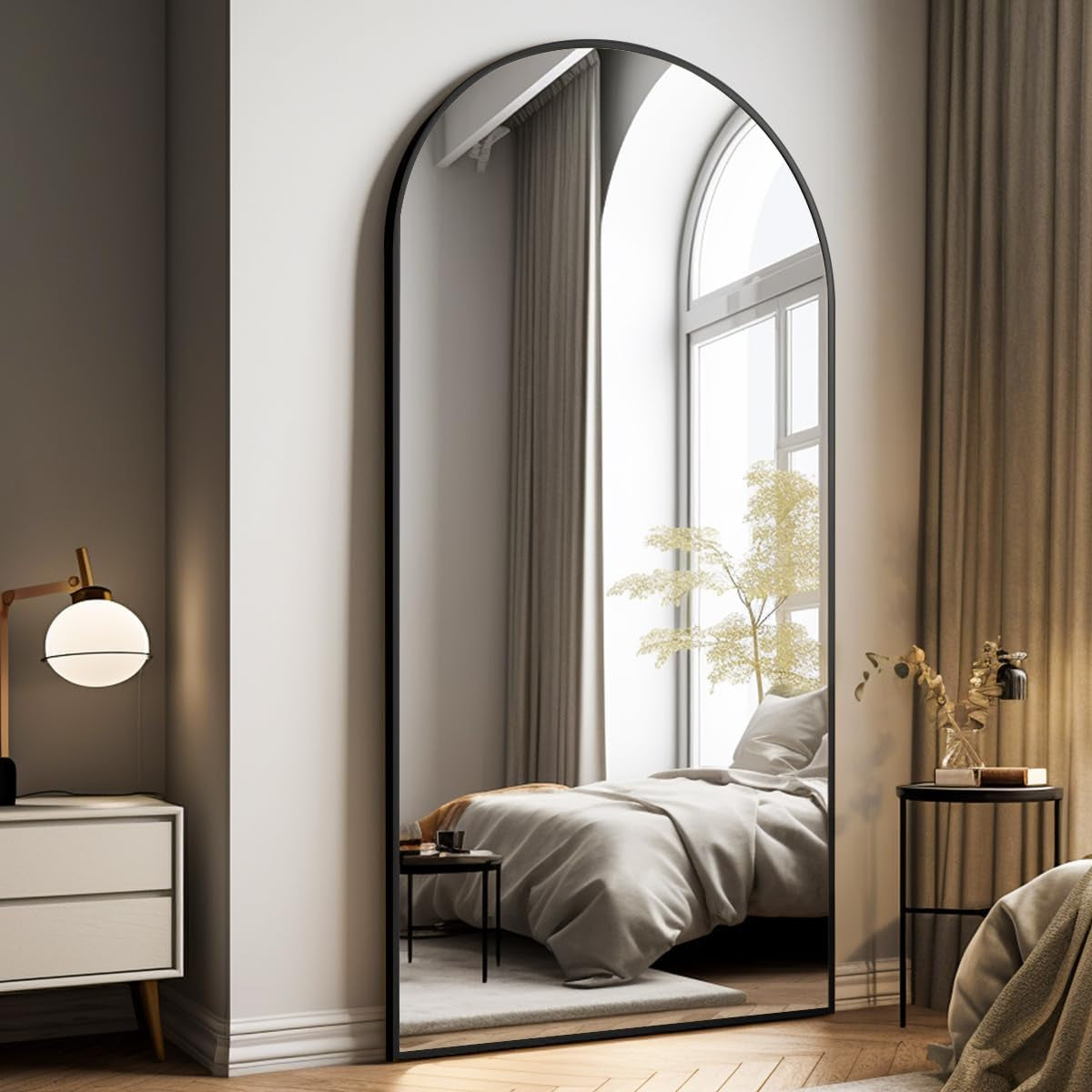 Oversized Full-Body Mirror, 76" X 34" Arched Full-Length Mirror, Black Metal Frame, Floor Mirror for Bedroom, Living/Dressing Room, Gym - Stand/Wall Mounted/Leaning Mirror - Design By Technique