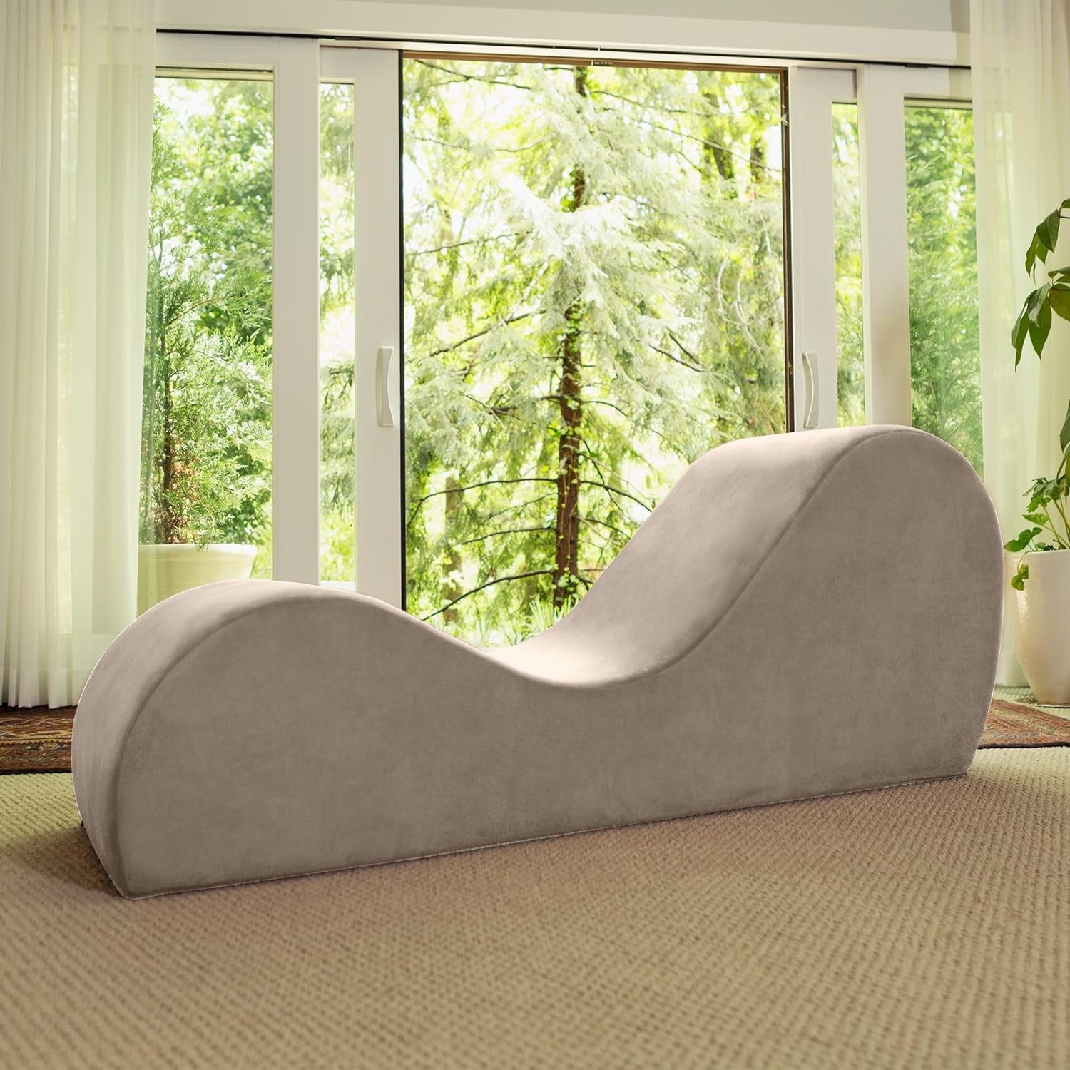 Sleek Chaise Lounge for Yoga-Made in the Usa-For Stretching, Relaxation, Exercise & More, 60D X 18W X 26H Inch, Beige