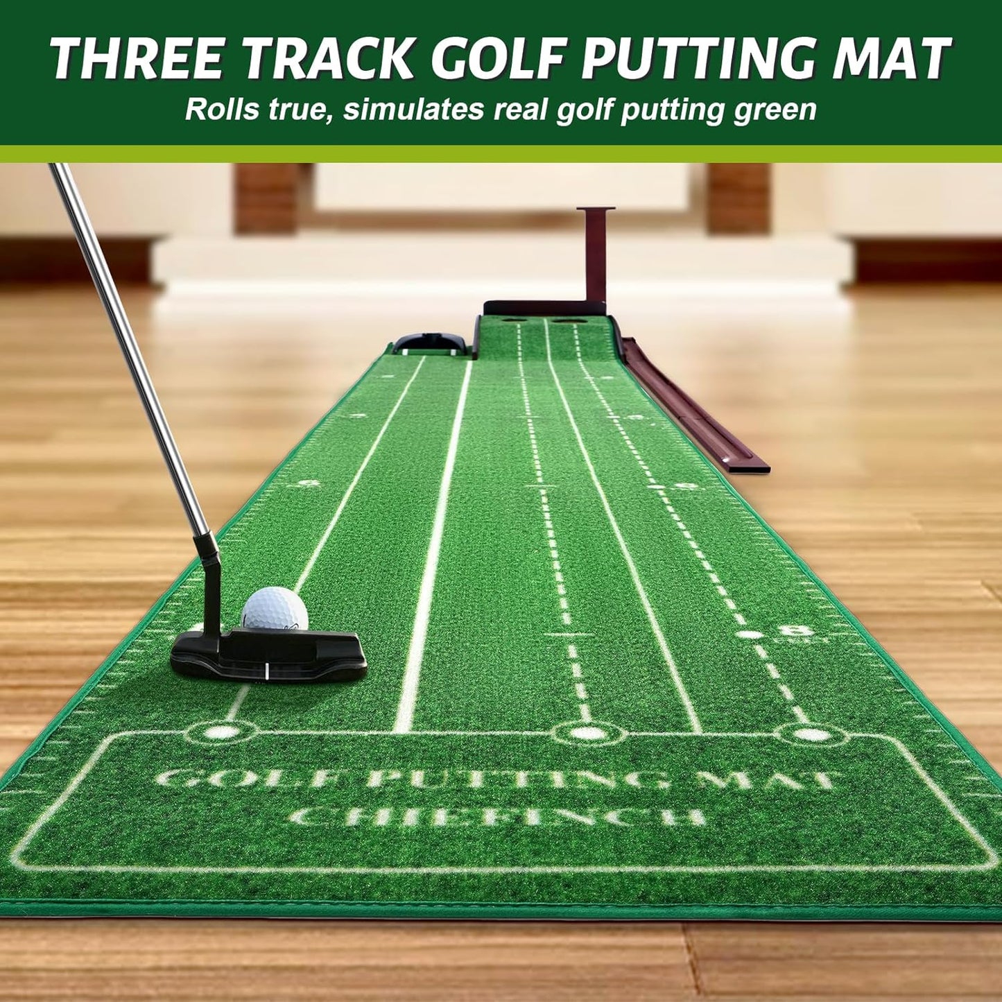 Golf Putting Mat for Indoors - Putting Green with 3 Tracks & Automatic Ball Return, Golf Training Equipment for Mini Game & Golf Pratice at Home or in Office, Gift for Golfer/Golf Lovers/Man
