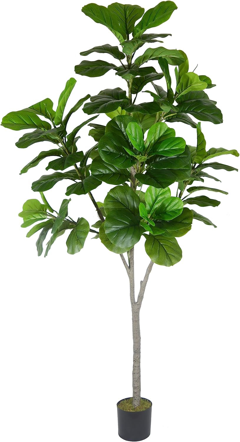 Artificial Fiddle Leaf Fig Tree, 6Ft Fake Ficus Lyrata Plant with Woven Basket, Perfect Silk Tree for Indoor House Office Home Living Room Floor Décor