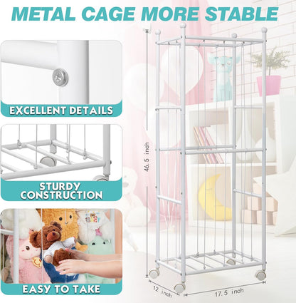 Metal Large Stuffed Animal Storage Zoo,46.5'' Removable Stuffed Animal Zoo Storage Cage,Plush Toy Storage Organizer with Wheels,Stuff Animal Organizer for Kids Room Nursery Playroom Bedroom