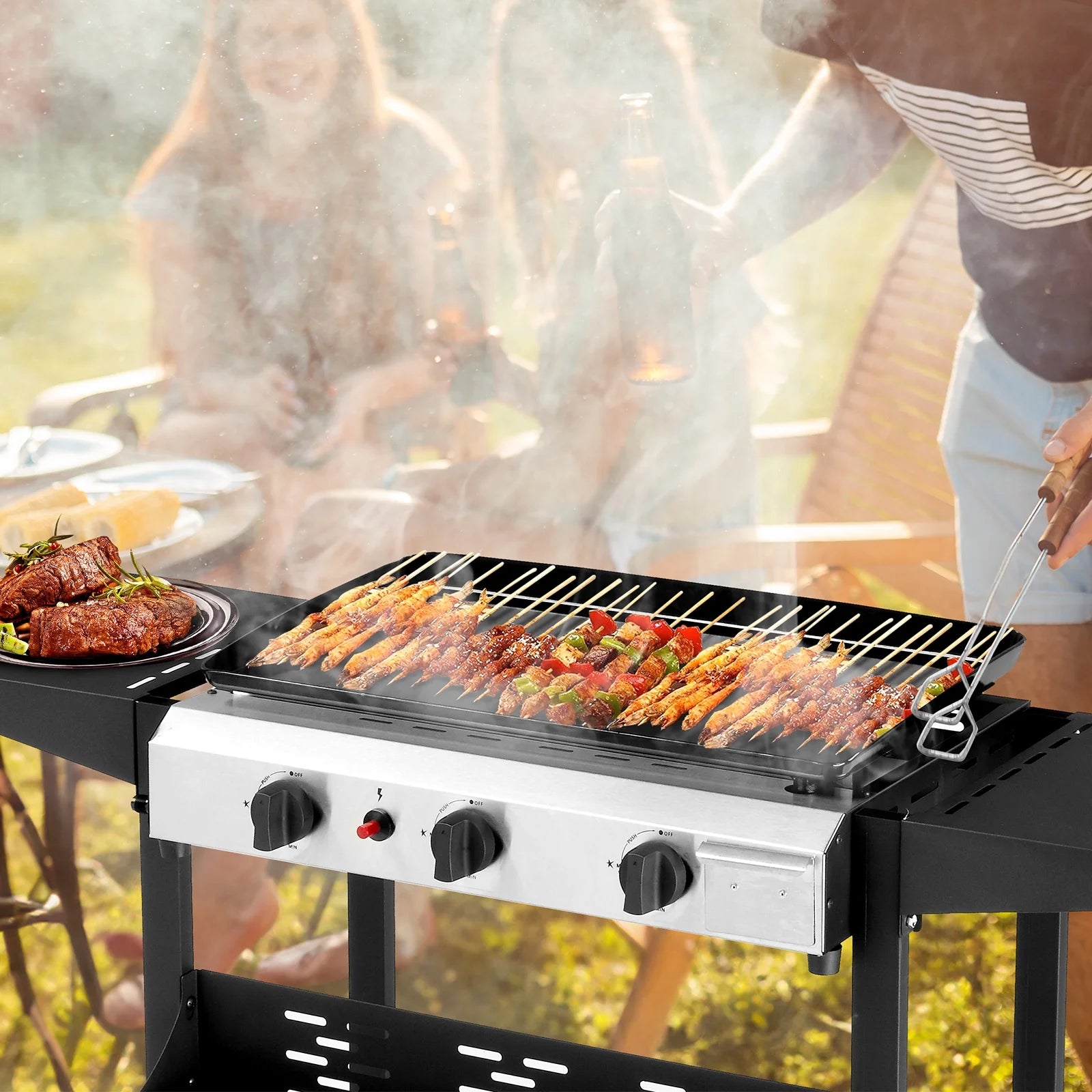 3-Burner Griddle Flat Top Grills Tabletop Griddle Propane for Outdoor Cooking