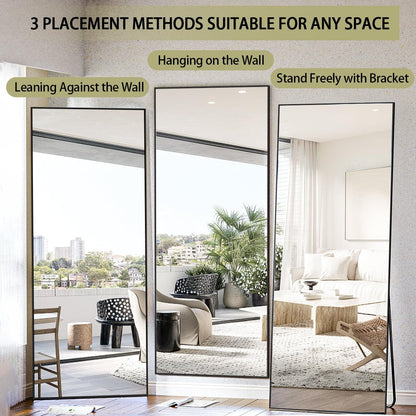 Full Length Mirror, 71"X28" Standing Hanging or Leaning against Wall Floor Mirrors Body Dressing Wall-Mounted for Living Room, Bedroom with Aluminum Alloy Thin Frame, Black - Design By Technique