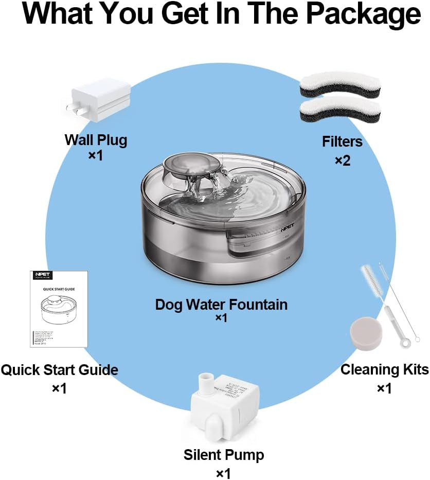 DF10 Dog Water Fountain, 170Oz/1.3Gallon/5L Large Automatic Pet Water Dispenser Dog Water Bowl with Cleaning Kit, Replacement Filter for Cat, Dogs, Multiple Pets