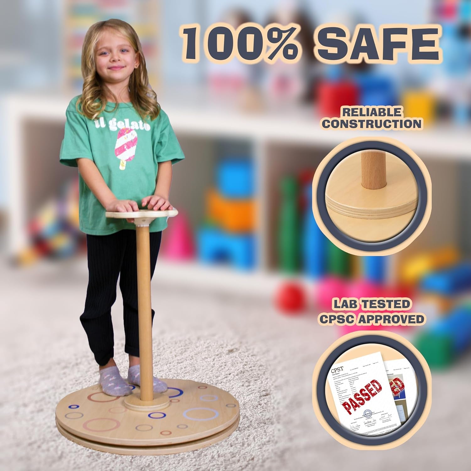 Wooden Stand and Spin Toy | Balance Board 360° Spinner Stand Toddler Toys Age 2, 3, 4, 5, Birthday for Boy Girl, 18 Months +, Kids Toy Indoor or Outdoor for 2 Year Old (Patent Pending)