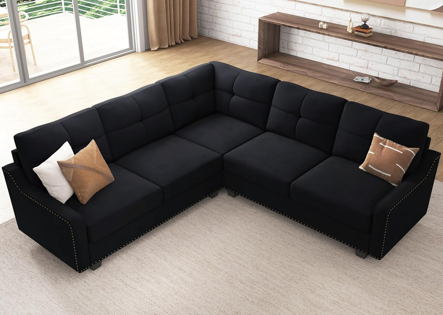 Convertible Sectional Sofa L Shaped Couch for Small Apartment Reversible Sectional Couch for Living Room,Velvet Black