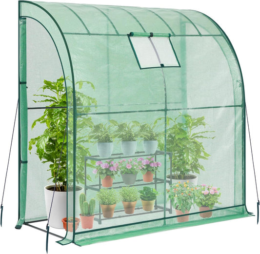 Lean-To Greenhouse with 3-Tier Shelves: Portable Walk-In Wall Mounted Green House with Mesh Windows, 79"X39"X83" Large Greenhouses with 2 Roll-Up Zipper Doors Reinforced Structure for Outdoors - Design By Technique