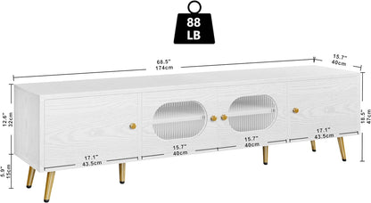 TV Stand for 65 75 Inch TV, Modern Entertainment Center with Glass Door Storage Cabinets for Living Room Bedroom, White