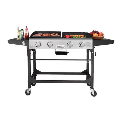 4-Burner GD401 Portable Flat Top Gas Grill and Griddle Combo with Folding Legs