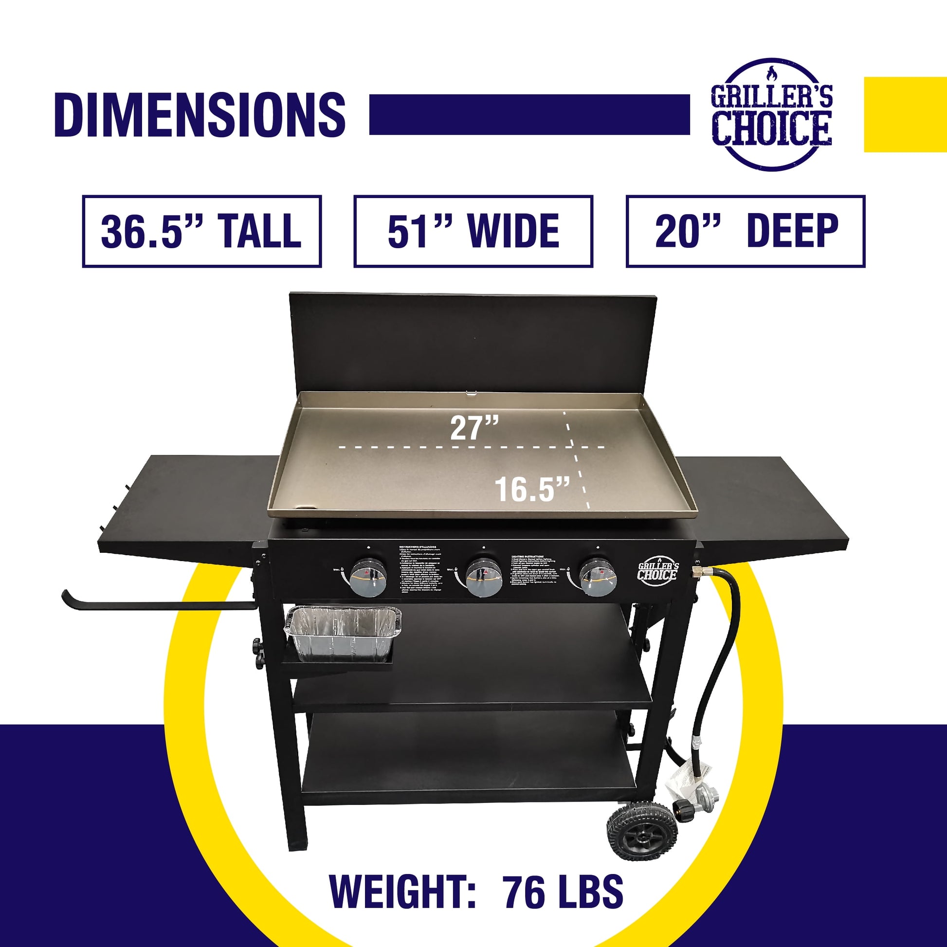 Outdoor Griddle Grill Propane Flat Top - Hood Included, Large Flat Top Grill, 2-In-1 Portable, Paper Towel Holder