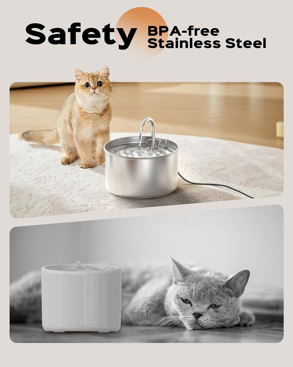 Cat Water Fountain: Stainless Steel Pet Water Fountains Indoor Metal Automatic Cat/Dog Waterer Bowls Faucet Bottle Watering Pets 24/7 Running Water Dispenser for Drinking Ultra Quiet Pump with Filters