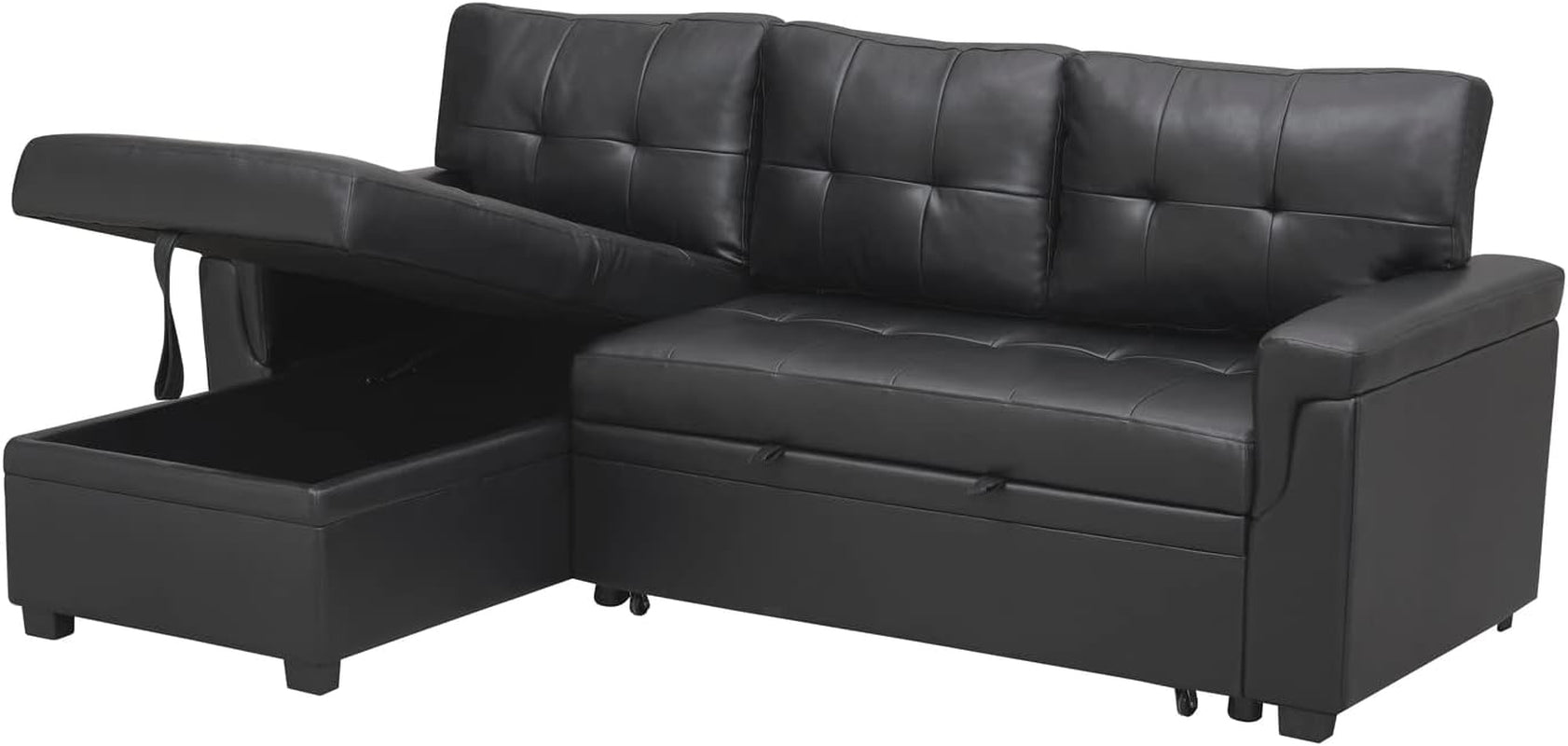 Transform Any Space: Sleeper Sectional Sofa with Convertible Sofa Bed & Inviting Chaise. Find Tranquil Comfort with Stress-Relieving Design & Durable Cushions - Black/Air Leather