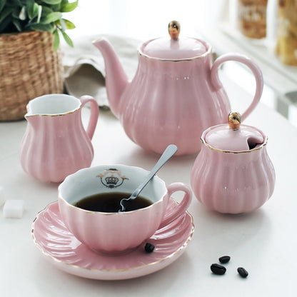 Porcelain Tea Sets British Royal Series, 8 OZ Cups & Saucer Service for 6, with Teapot Sugar Bowl Cream Pitcher Teaspoons and Tea Strainer, Suitable for High Tea, Wedding, Party (Pink)