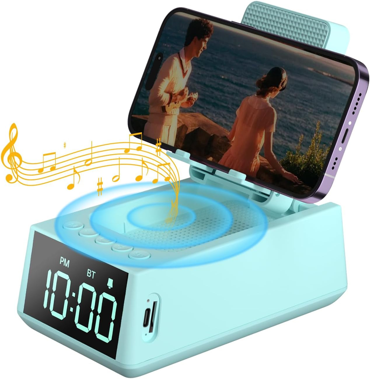 Gifts for Men/Women 3 in 1 Wireless Bluetooth Speaker with Loud Alarm Clock Cell Phone Stand TF Card Reader 12H Display Mic HD Surround Sound Kitchen Bedroom Office Cell Phone＆Tablet (Green)