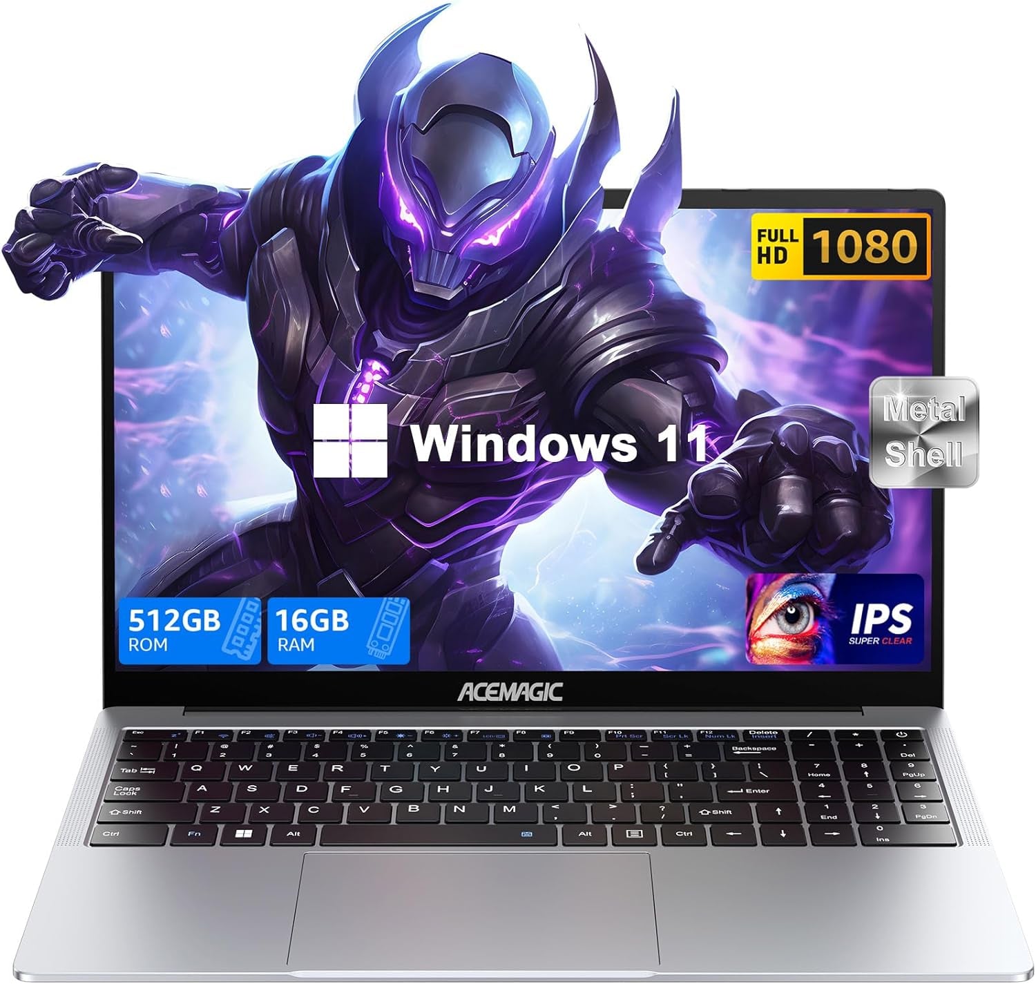 Laptop Computer, 16GB DDR4 512GB SSD, Windows 11 Laptop, 15.6"" IPS 1080P PC, Metal Shell, Wifi, BT5.0, USB3.2, Type_C, Long Battery Life, 180° Open Angle, Silver