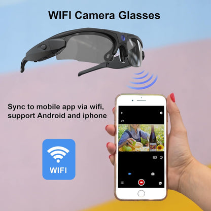 Camera Sunglasses, Wifi Video Glasses HD 1080P with Polarized UV 400 Lens for Cycling, Camping, Driving,Traveling(Include 32GB Card)