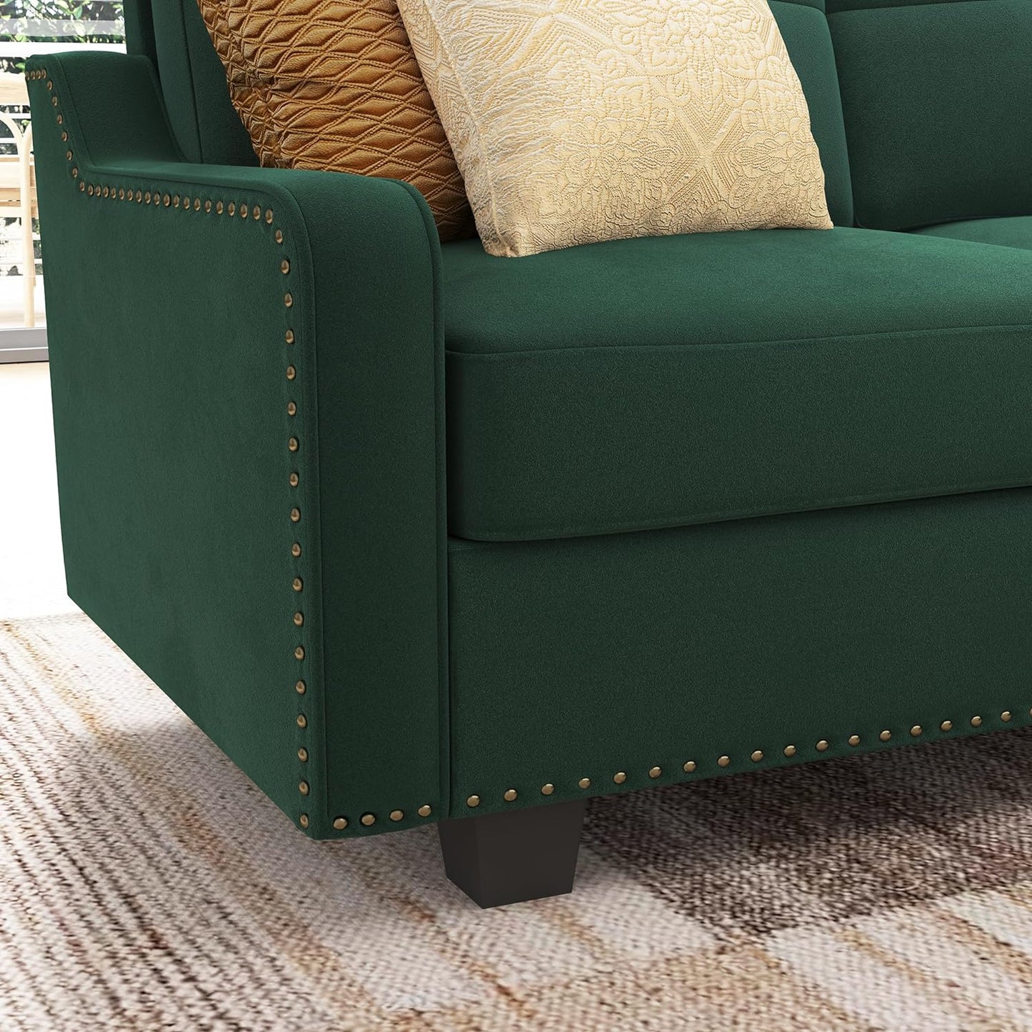 Convertible Sectional Sofa L Shaped Couch for Small Apartment Reversible Sectional Couch for Living Room,Velvet Green