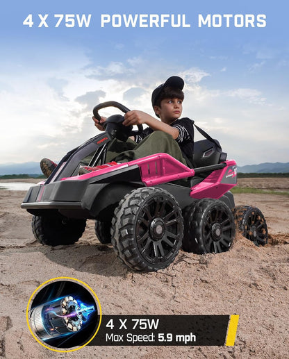 24V Ride on Toys for Big Kids, 6 Eva Wheels UTV, 4X75W 5.9MPH Powerful Electric Car, 4WD/2WD Switch, Parent Remote, 4 Shock Absorbers, Ideal Gift for Kids Ages 3+, X7 Pro Pink