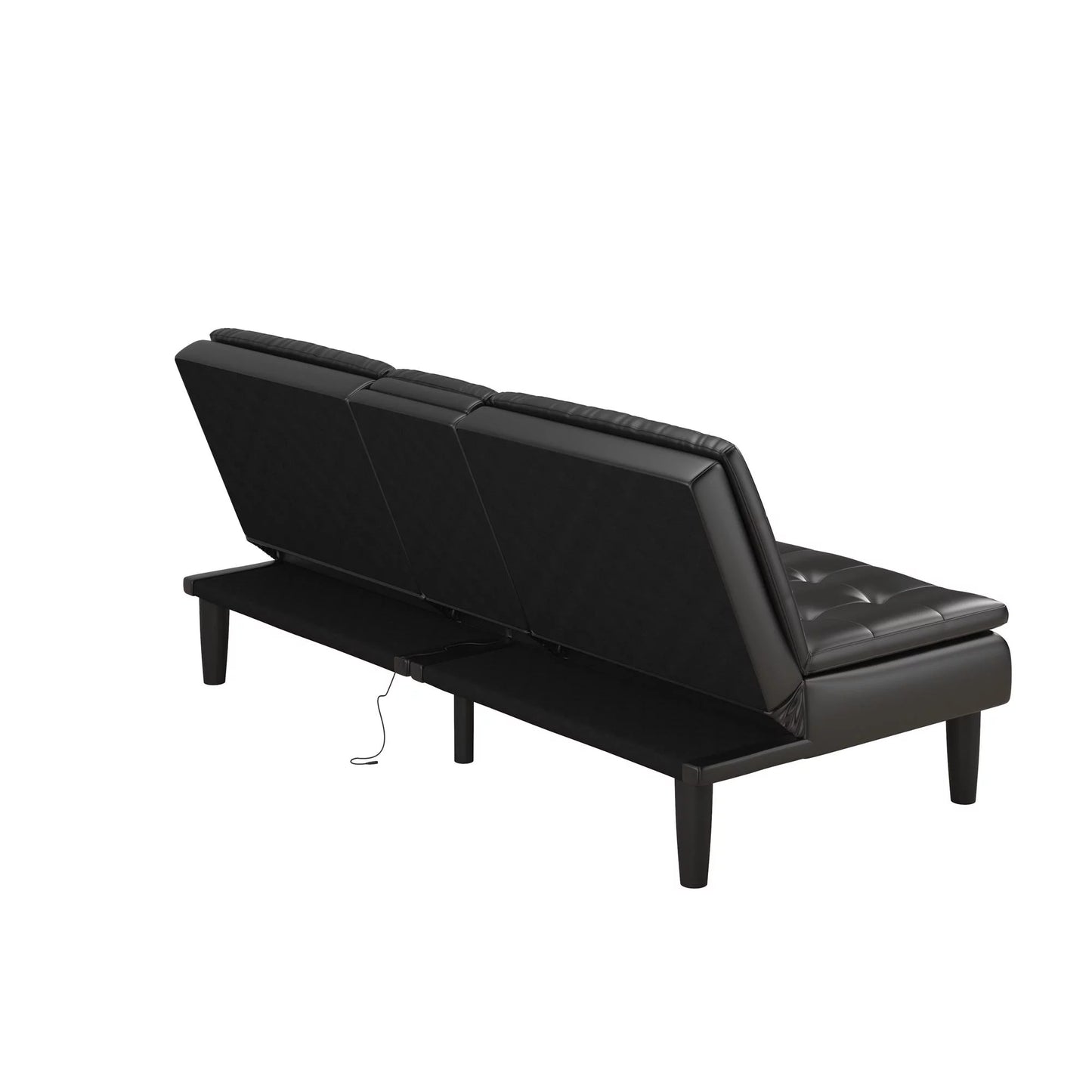 Memory Foam Futon with Cupholder and USB, Black Faux Leather - Design By Technique