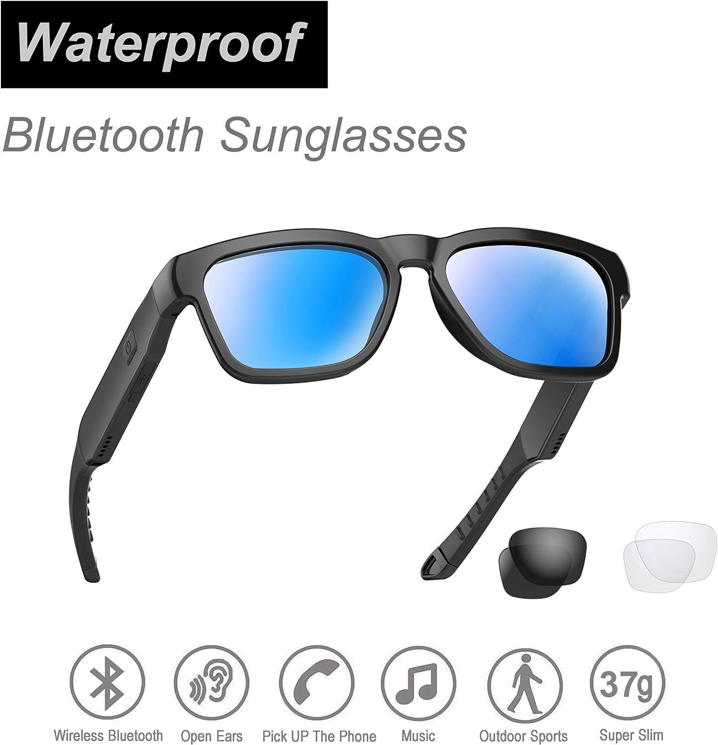 Oho Smart Glasses,Polarized Sunglasses with Bluetooth Speaker,Athletic/Outdoor UV Protection and Voice Control,Unisex(Mirror Blue Lens)