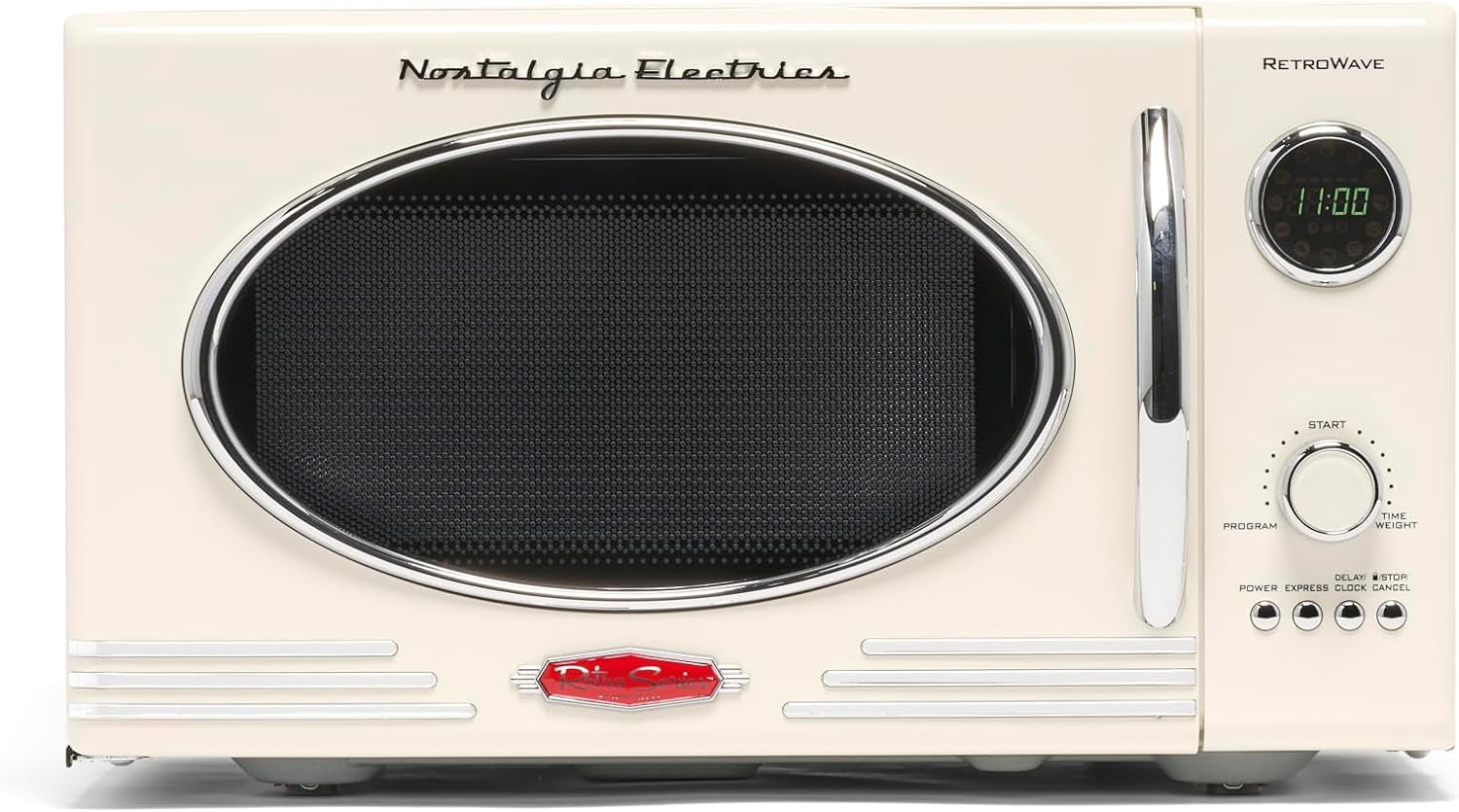 Retro Countertop Microwave Oven - Large 800-Watt - 0.9 Cu Ft - 12 Pre-Programmed Cooking Settings - Digital Clock - Kitchen Appliances - Ivory