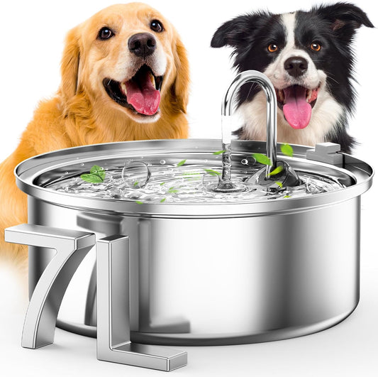 Dog Water Fountain for Large Dogs,7L/230Oz/1.8G Stainless Steel Dog Fountain Super Quiet with Triple Filtration,Great for Large Dogs Cats and Multi-Pet Home