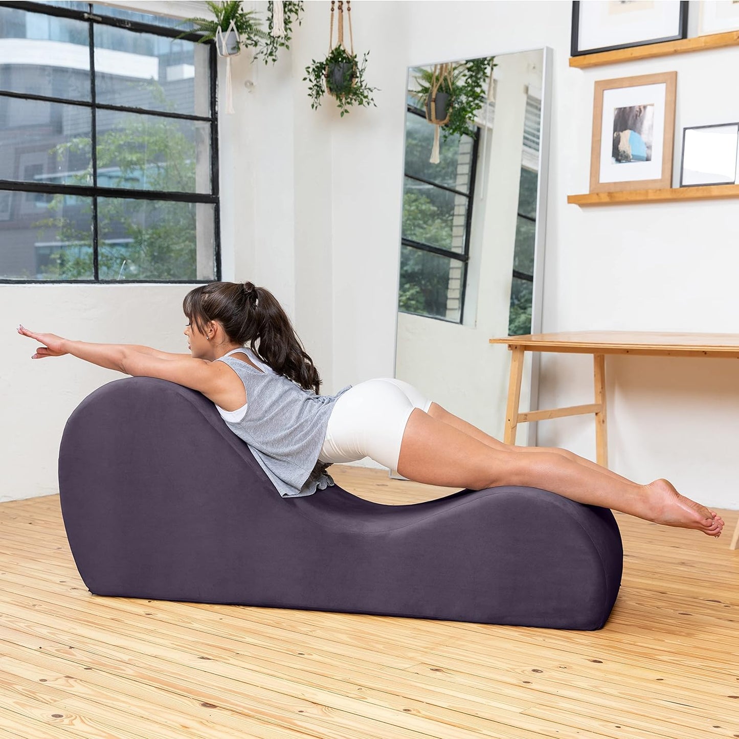 Sleek Chaise Lounge for Yoga-Made in the Usa-For Stretching, Relaxation, Exercise & More, 60D X 18W X 26H Inch, Aubergine