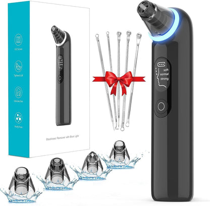 Blackhead Remover Pore Vacuum: Upgraded Facial Pore Cleaner with Blue Light, Electric Comedone Whitehead Extractor Tool- 4 Probes, 3 Suction Power,Usb Rechargeable Blackhead Vacuum Kit for Women & Men