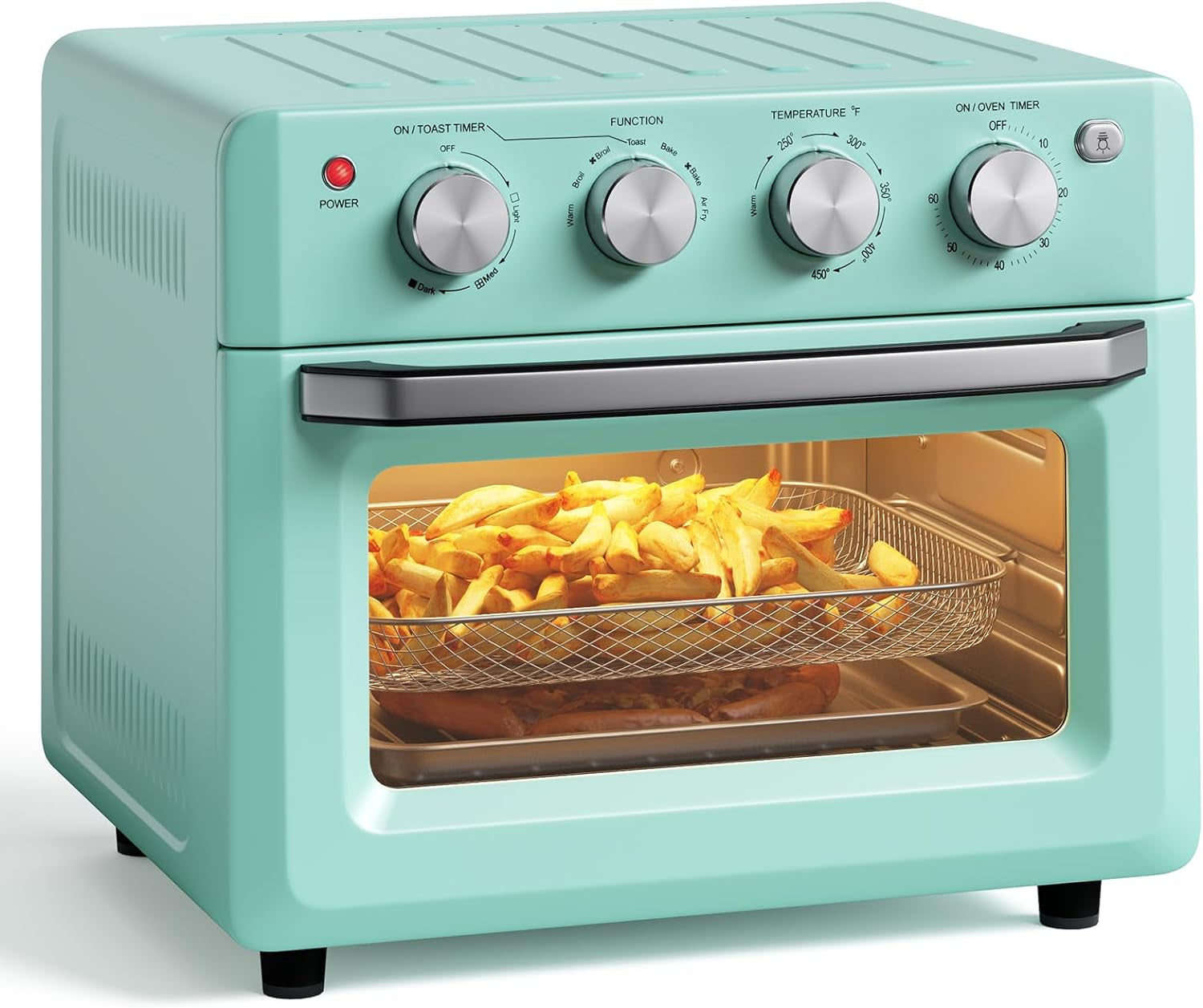 Retro Toaster Oven -  Air Fryer Oven & Toasters 19QT, Large 7 in 1 Convection Oven Combo for Family Use, 360° Even & Healthy Cooking, 5 Accessories & Recipe Book (Turquoise)