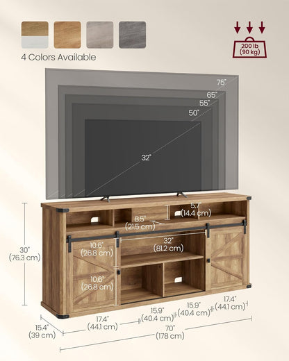 TV Stand for Tvs up to 75 Inches, Farmhouse Entertainment Center with Sliding Barn Doors, TV Console Table for Living Room, Honey Brown ULTV323K41