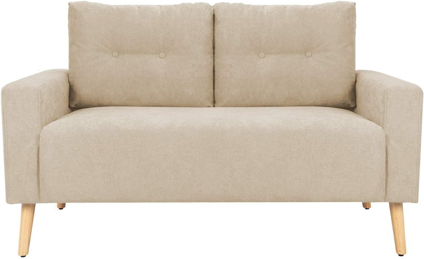 Mid-Century Loveseat Sleeper Button Tufted 2 Seater Sofa for Living Room, Beige