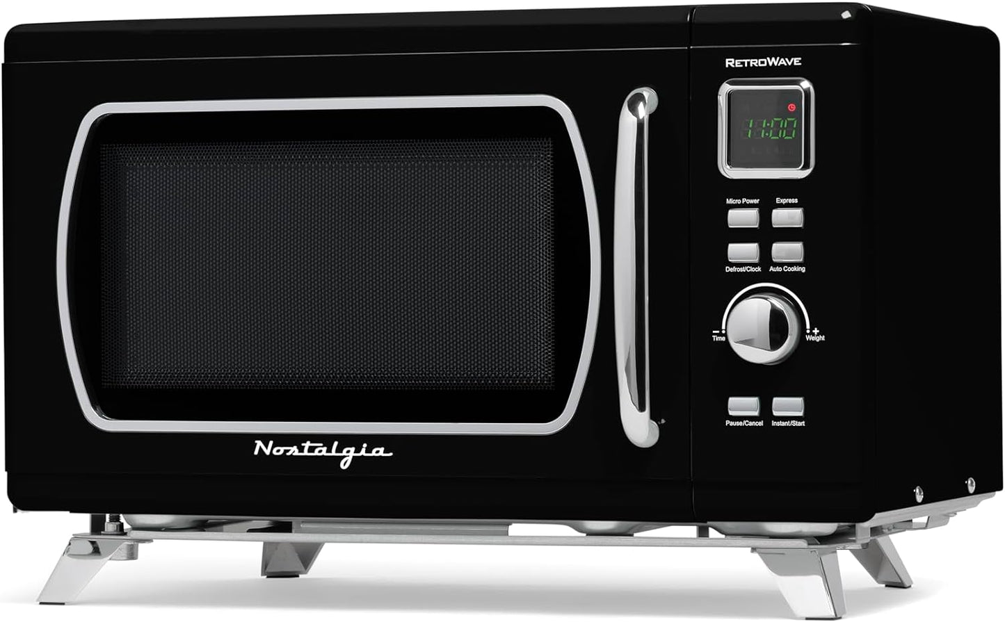 Mid-Century Retro Countertop Microwave Oven - Large 900-Watt - 0.9 Cu Ft - 8 Pre-Programmed Cooking Settings - Digital Clock - Kitchen Appliances - Black