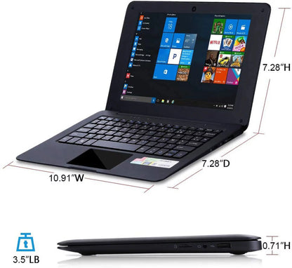 Windows 10 Laptop 10.1 Inch Quad Core Notebook Slim and Lightweight Mini Netbook Computer with Netflix Youtube Bluetooth Wifi Webcam HDMI, and Laptop Bag,Mouse, Mouse Pad, Headphone (Black)