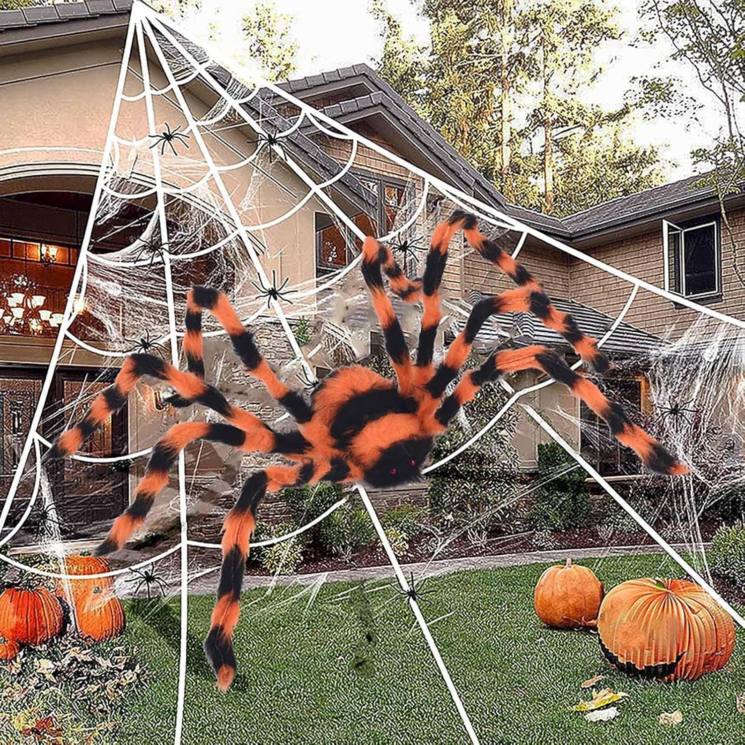 Halloween Party Decorations 6.7 Ft Scary Hairy Fake Large Spider with Bendable Legs and Red Eyes, Spider Props for Yard Indoor Outdoor outside Haunted House Wall Party Decor