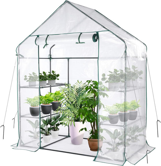 Greenhouse, Portable Mini Walk-In Green House for Outdoors with Roll-Up Zipper Door, Anchors, and Uv-Resistant Cover - Design By Technique