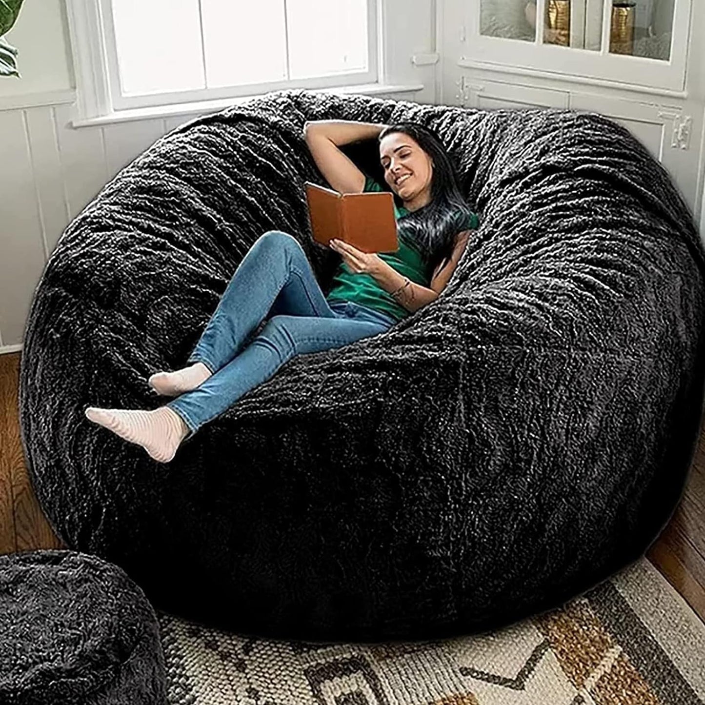 Giant Bean Bag Cover, Soft Velvet Bean Bag Chairs for Adults (Cover ONLY, NO Filler) 7Ft Dark Grey Big Bean Bag Bed Oversized Lazy Couch