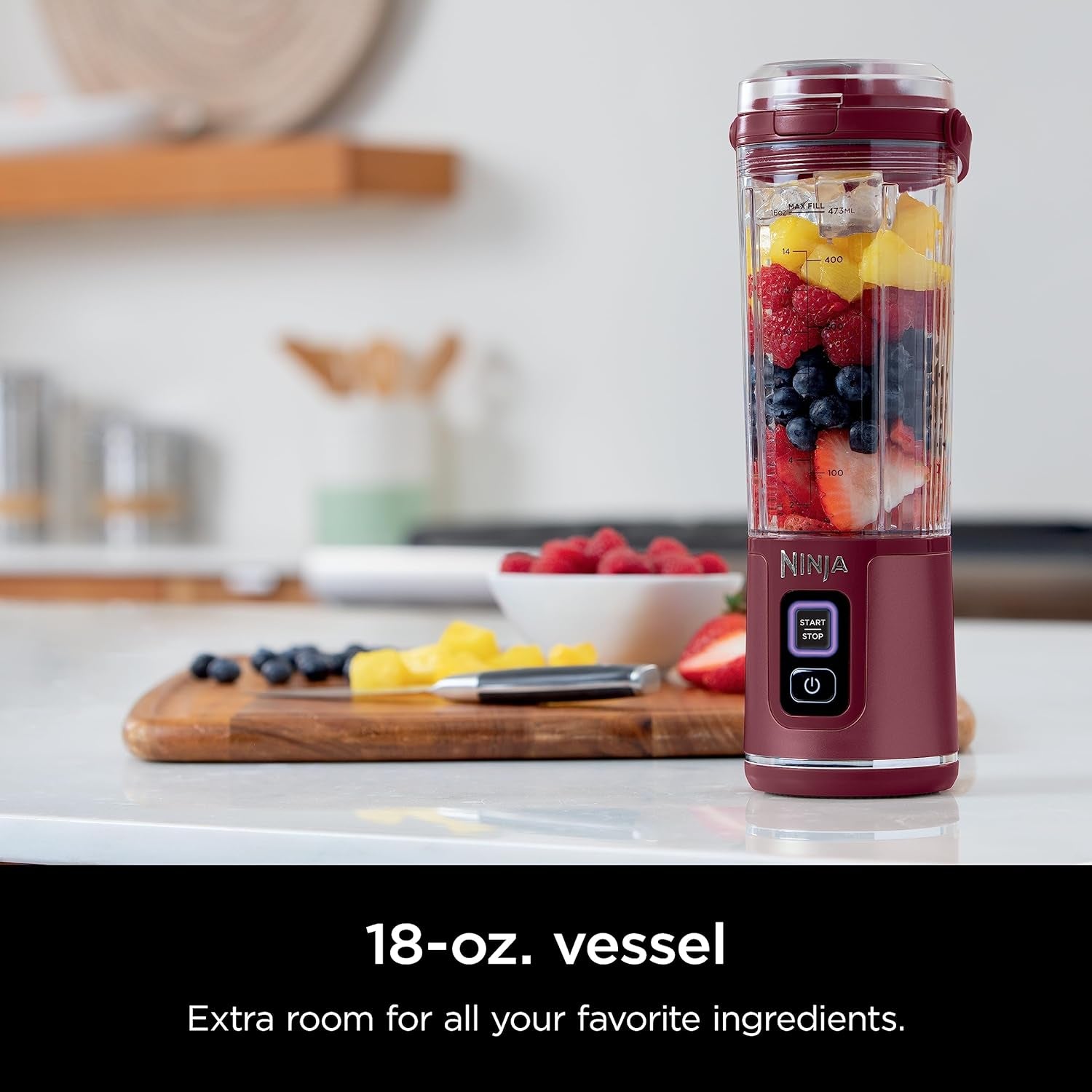 BC151CR Blast Portable Blender, Cordless, 18Oz. Vessel, Personal Blender-For Shakes & Smoothies, BPA Free, Leakproof-Lid & Sip Spout, USB-C Rechargeable, Dishwasher Safe Parts, Cranberry Red