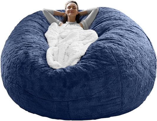 Bean Bag Chair Cover(It Was Only a Cover, Not a Full Bean Bag) Chair Cushion, Big round Soft Fluffy PV Velvet Sofa Bed Cover, Living Room Furniture, Lazy Sofa Bed Cover,5Ft Dark Blue