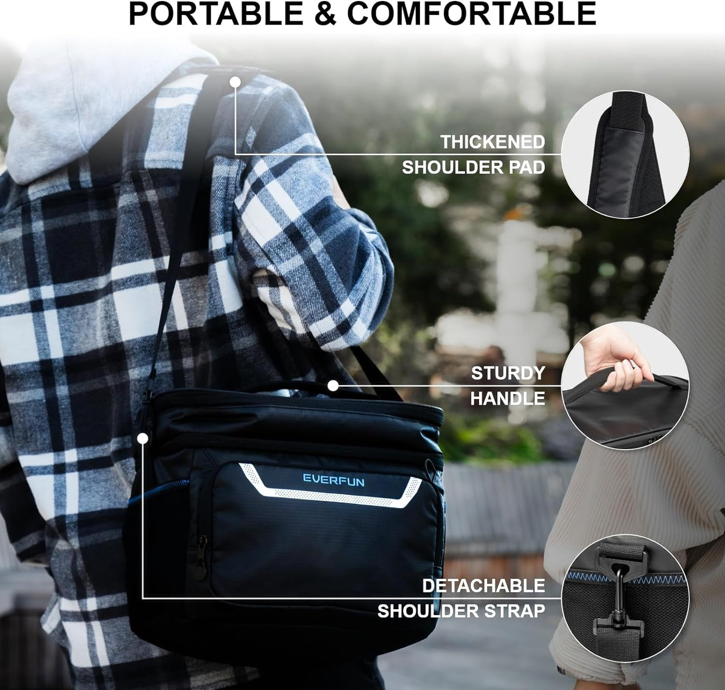 Small Cooler Bag Insulated Beach Cooler Lunch Bag for Men 24 Can Dual Compartments Reusable Waterproof Leak-Proof for Travel Work Picnic, Black